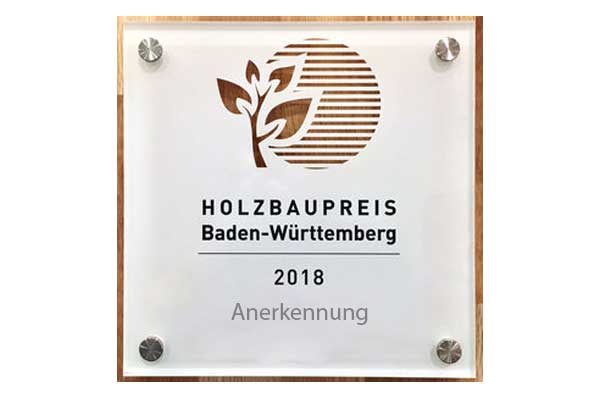 Tafel Anerkennung Holzbaupreis BW 2018