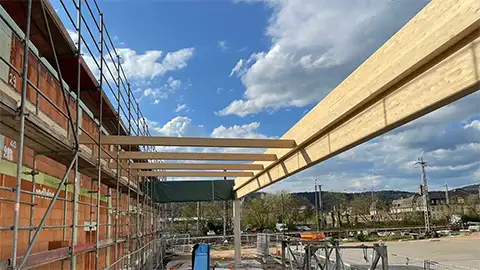 Binderansicht während der Montage des REWE Marktes Trier